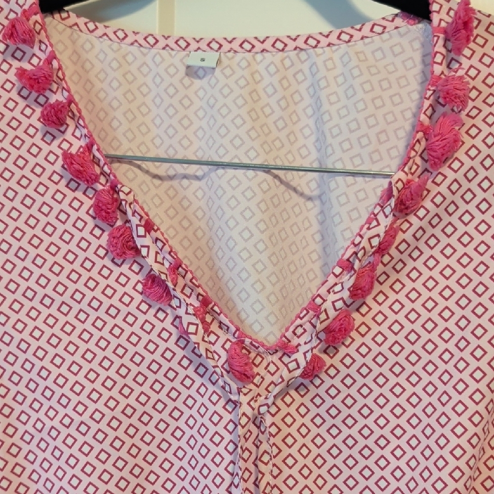 Pink Patterned Cover Up with Tassels - Picture 2 of 6